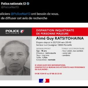 Disparition inquiétante à Marseille : homme de 76 ans porté disparu, appel à témoins de la police