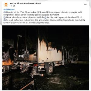 Incendie criminel de six camions de la Banque alimentaire dans le Gard