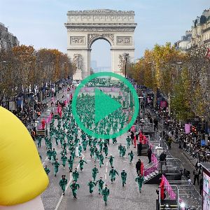 Un terrain de jeu de "1, 2, 3 Soleil" géant inspiré de "Squid Game" attire 456 participants sur les Champs-Élysées