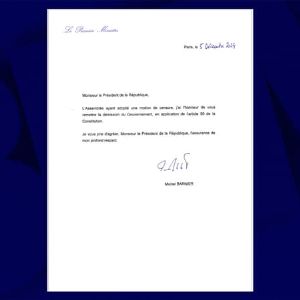 Démission de Barnier : Lettre remise à Macron