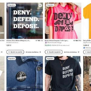 Découvrez les produits dérivés autour du meurtre du PDG américain : t-shirts, mugs, et plus encore !